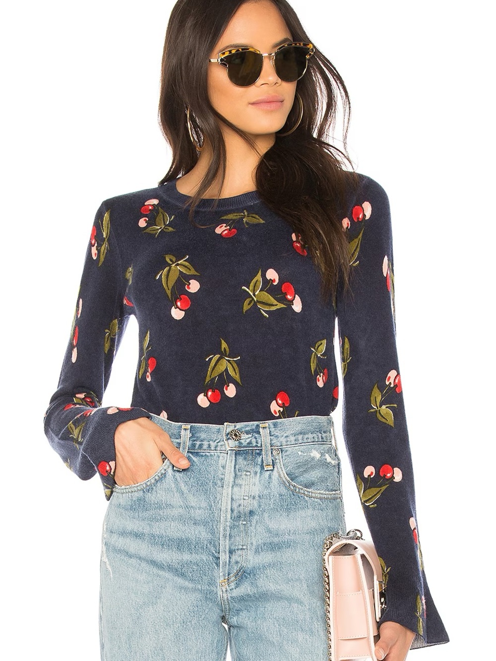Joie Varden Navy Cherry-Print Cashmere Sweater in Midnight